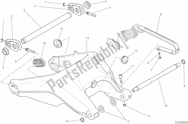 All parts for the 027 - Forcellone Posteriore of the Ducati Monster 797 Thailand 2018
